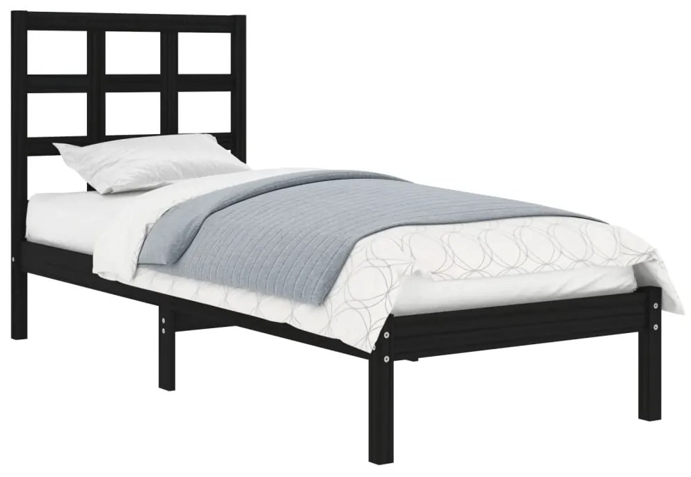 Cadru de pat Single 3FT, negru, 90x190 cm, lemn masiv Negru, 90 x 190 cm