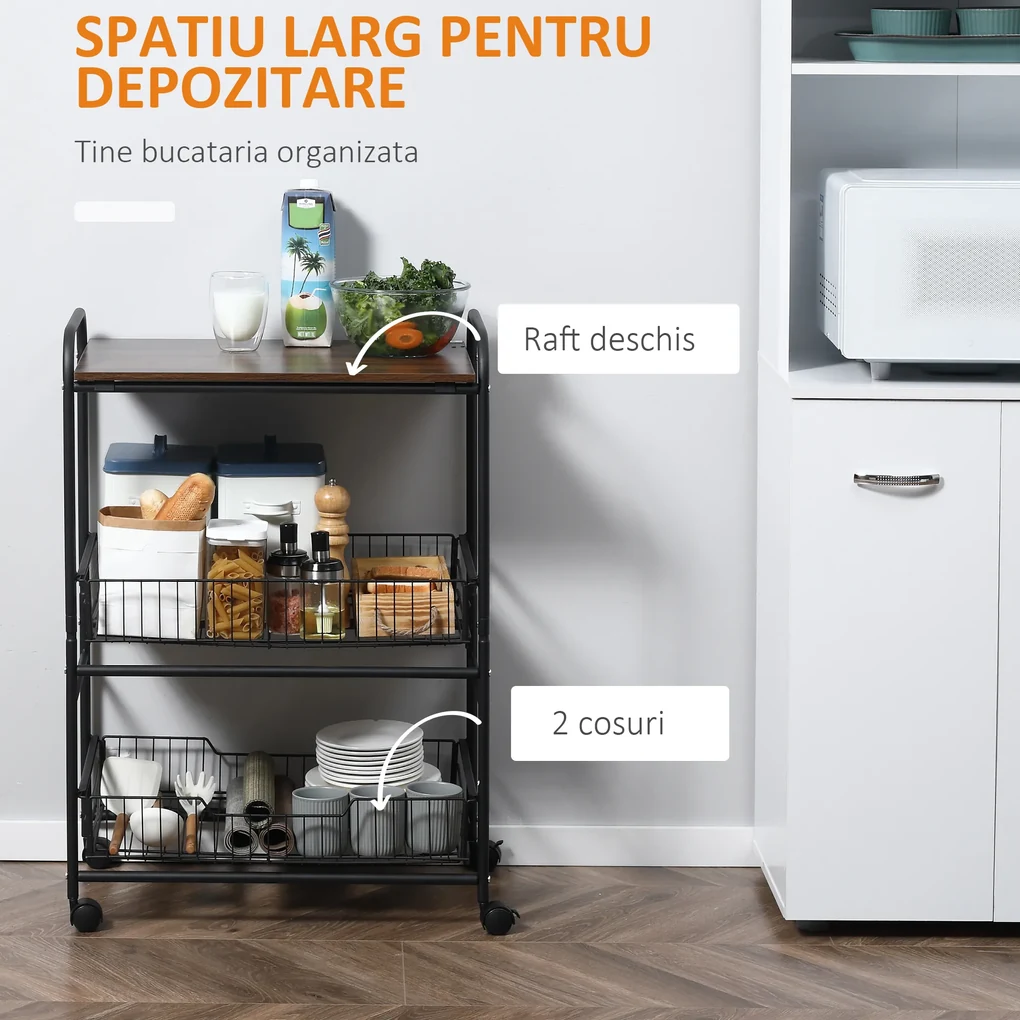 HOMCOM Cărucior Bucătărie Stil Industrial, Mobil cu Roți, Design Modern | Aosom Romania