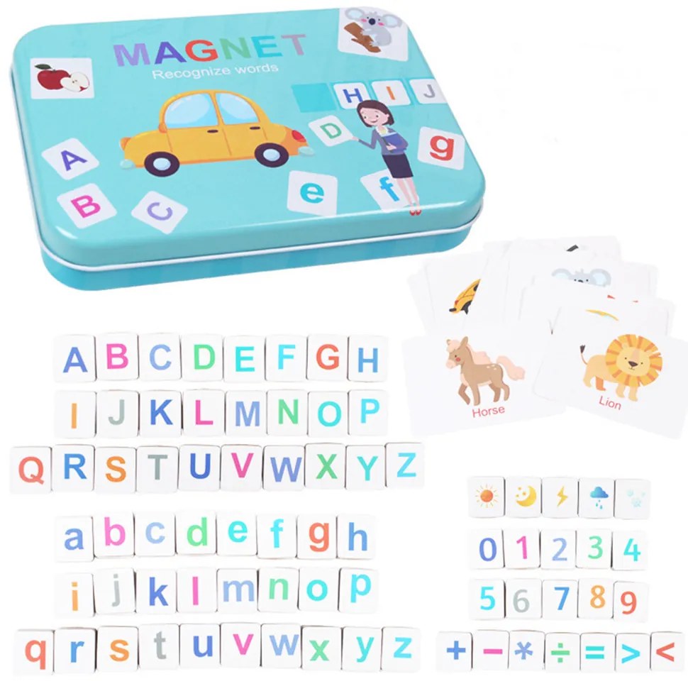 Jucărie magnetică din lemn pentru învățarea cuvintelor în limba engleză