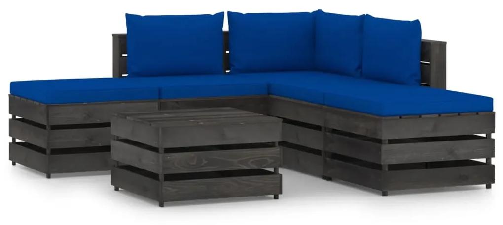 Set mobilier gradina cu perne, 6 piese, gri, lemn tratat albastru si gri, 6