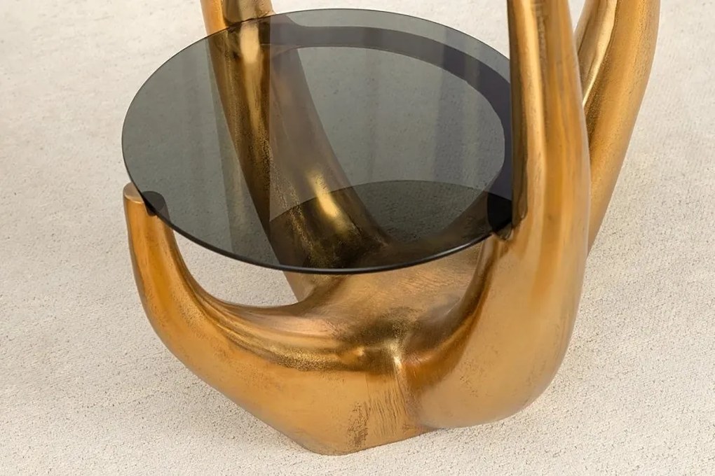 Masuta Laterala, Aluminiu, Auriu, Sticla, Negru, LEVELS 50cm