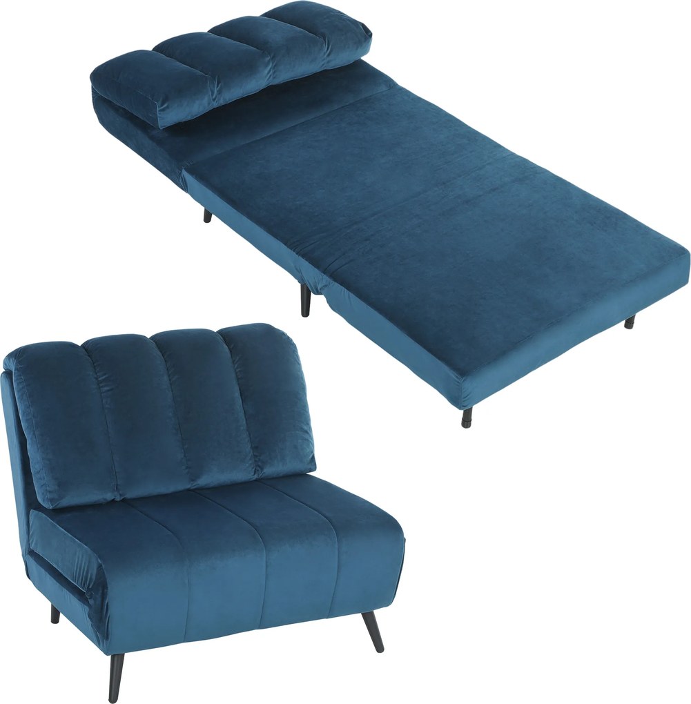 HOMCOM Fotoliu-Pat Pliabil Transformabil cu Spătar Reglabil, Albastru | Aosom Romania