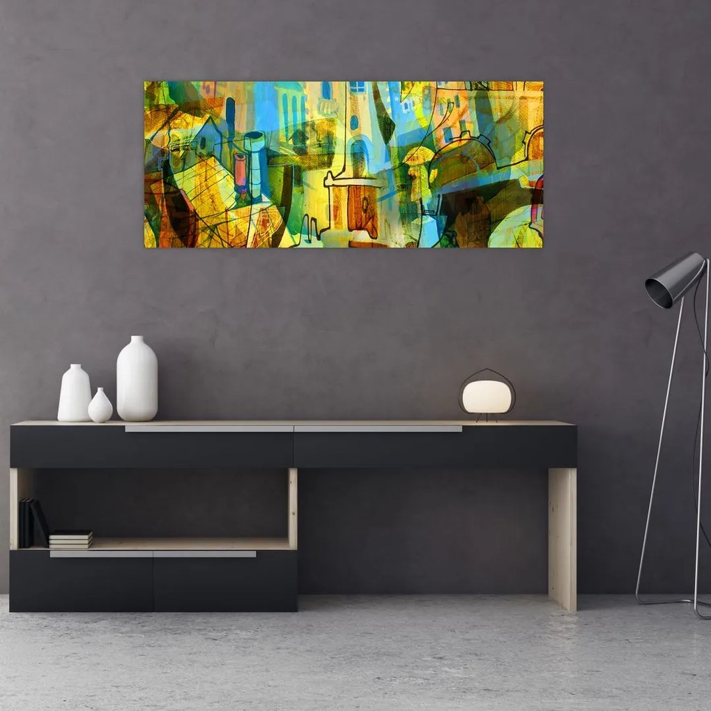 Tablou - Arhitectură, abstractizare cubistă (120x50 cm)