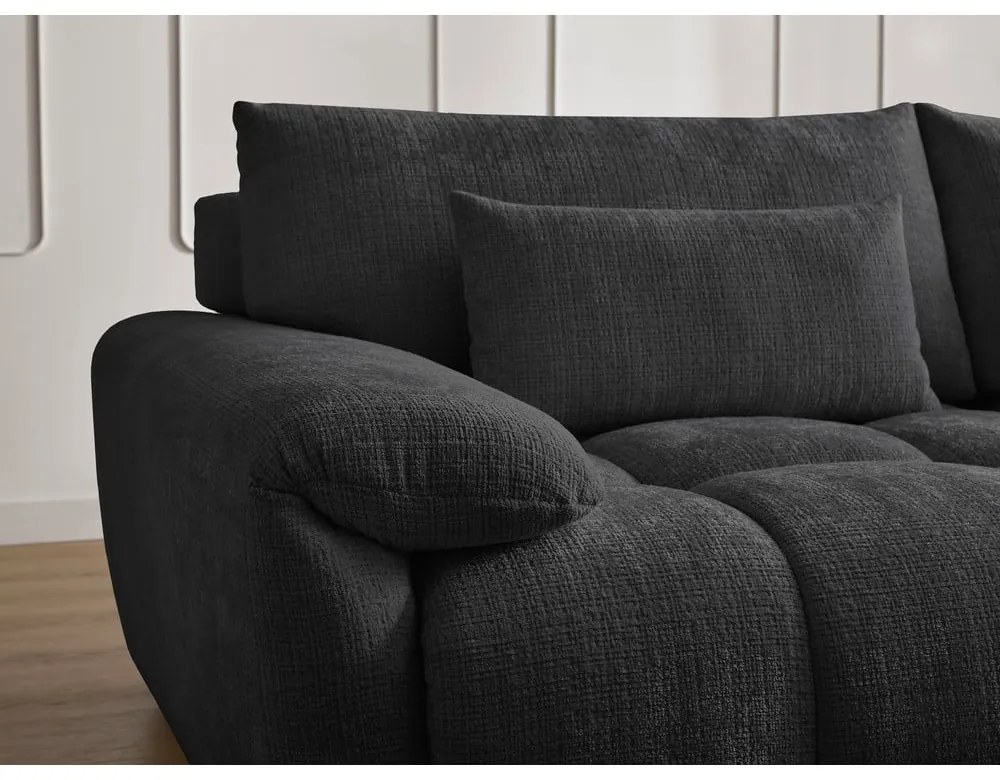 Canapea neagră cu tapițerie din chenille 264 cm Ivane – Bobochic Paris