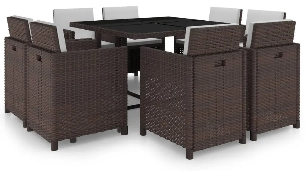 42544 vidaXL Set mobilier de exterior cu perne, 9 piese, maro, poliratan