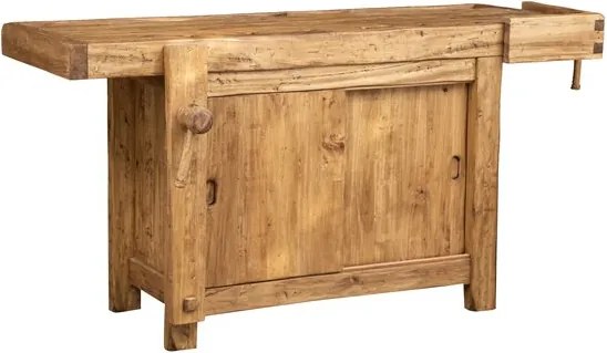 Banc de tamplar, L184 74 H92 cm, usi glisante, natur antic, lemn masiv