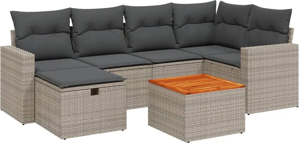 vidaXL Set canapele de grădină, 7 piese, cu perne, gri, poliratan