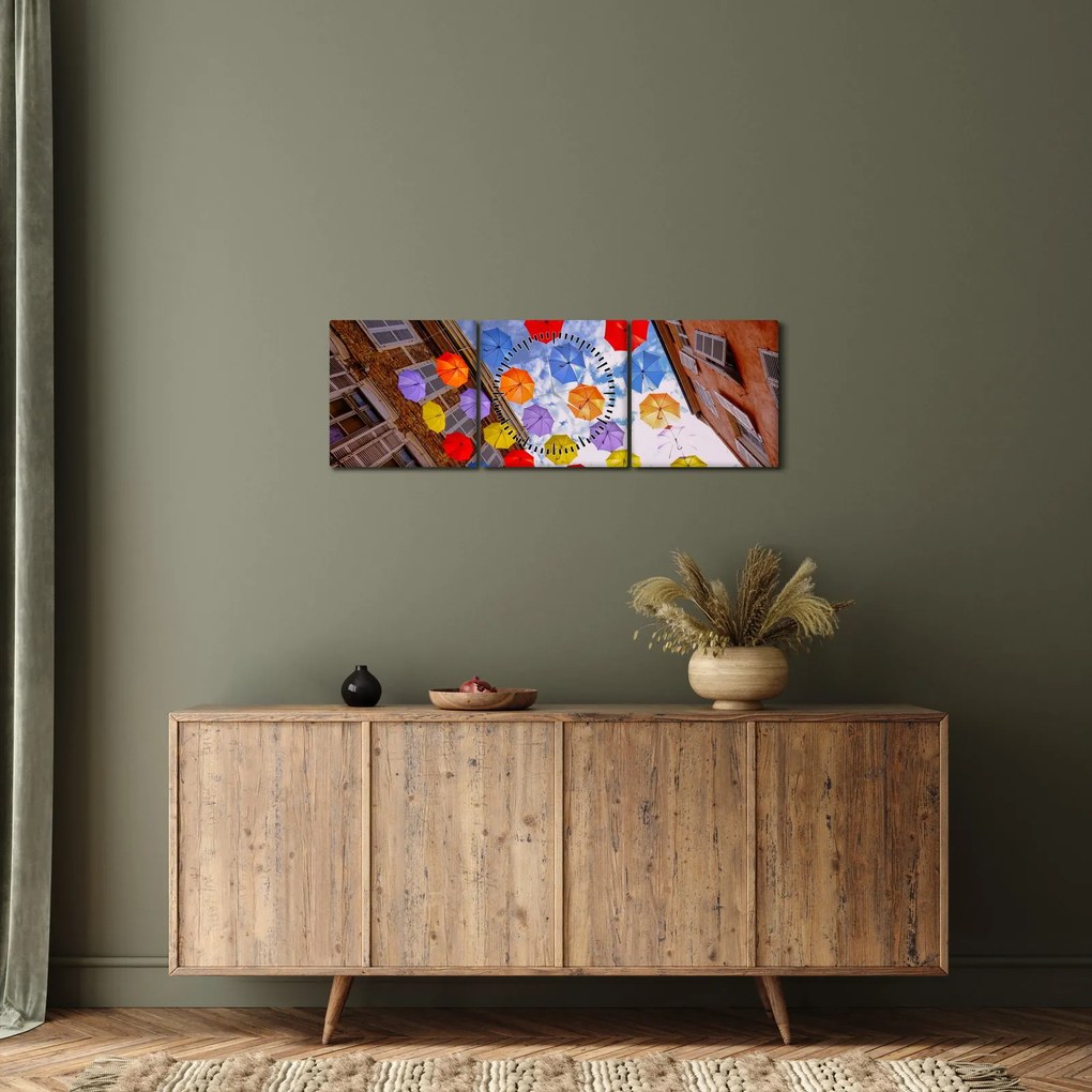 Tablou - Umbrele colorate (cu ceas) (90x30 cm)
