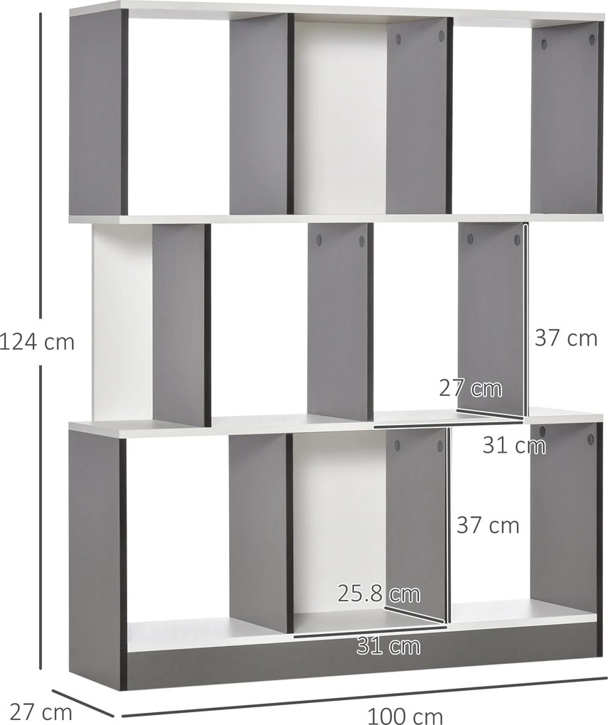 HOMCOM Bibliotecă Mobilă cu 8 Rafturi pentru Sufragerie și Dormitor, 100x24x124 cm, Gri Închis | Aosom Romania