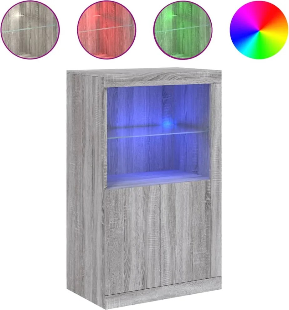 vidaXL Dulap lateral cu lumini LED, gri sonoma, lemn prelucrat