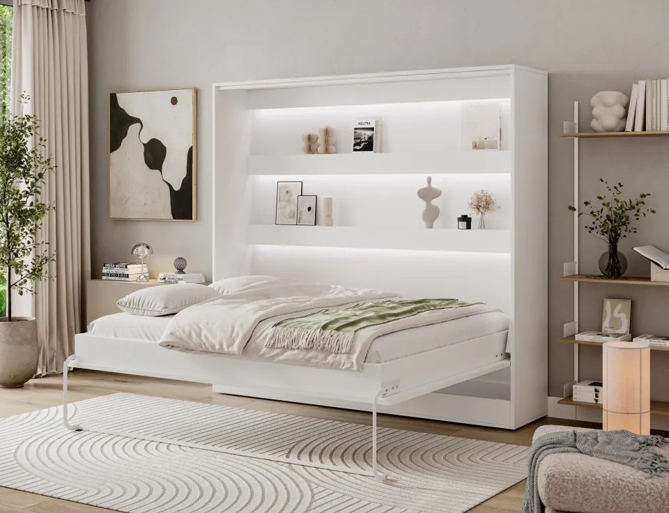 Pat rabatabil Devesto Horizontal Wall 160 alb LED, 200x160 cm – Alb