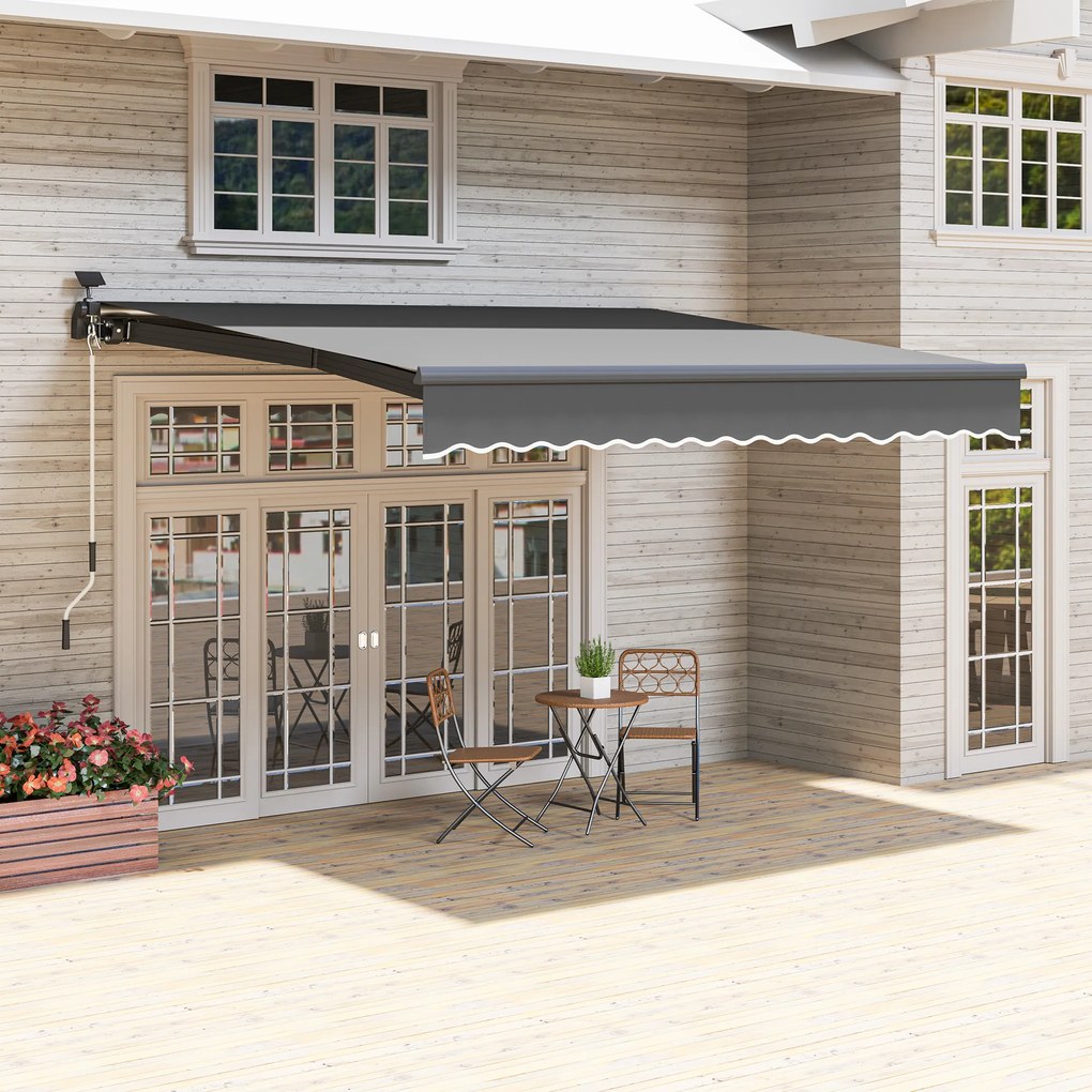 Markiză cu brațe articulate cu alimentare solară și manivelă Outsunny Markiză cu Gelenkarmmarkise pentru protecție solară UV 50+ 400 cm lățime Gri | Aosom Romania