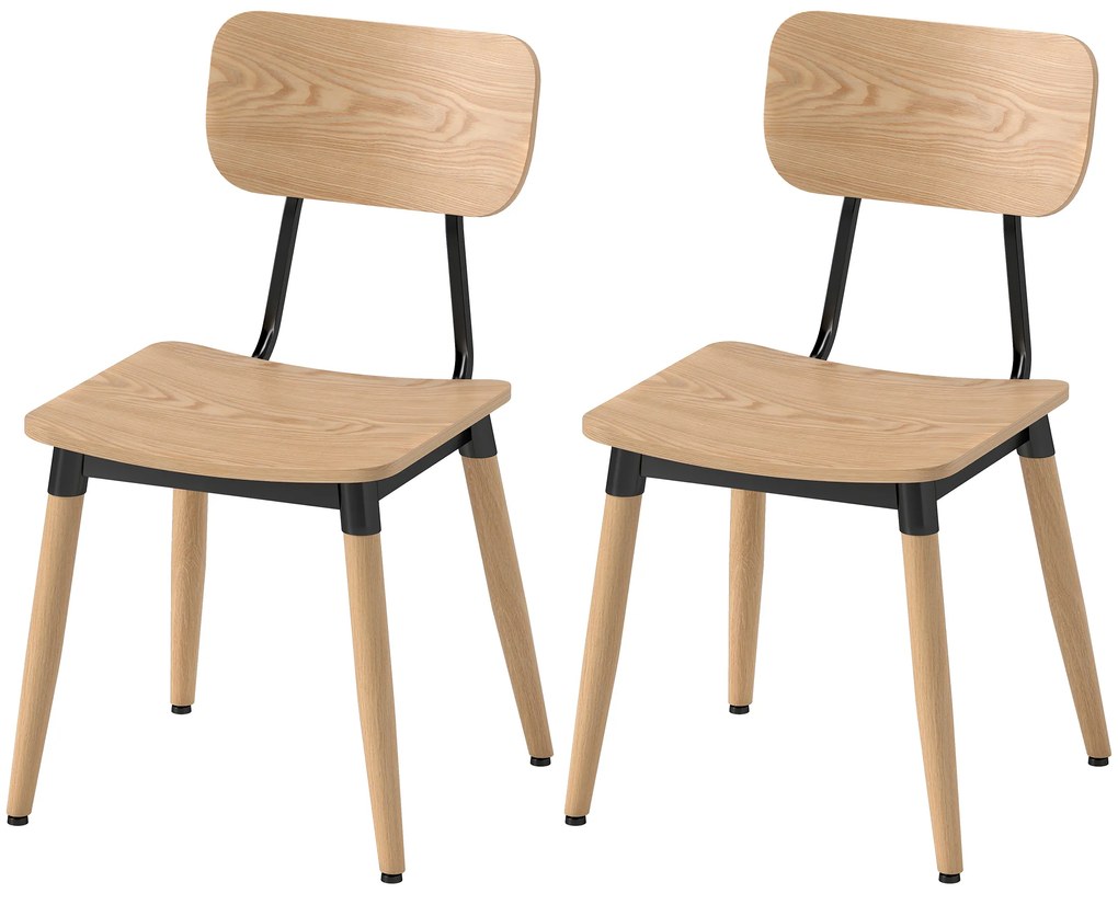 HOMCOM Lot de 2 scaune de dining moderne cu picioare din oțel și spătar curbat, aspect lemn natural | Aosom Romania