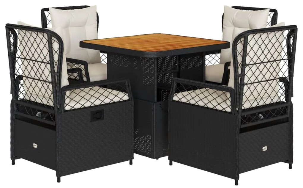 3262911 vidaXL Set mobilier de grădină cu perne, 5 piese, negru, poliratan