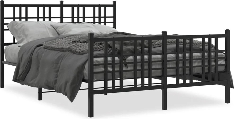 vidaXL Cadru pat metalic cu tăblie de cap/picioare, negru, 140x190 cm