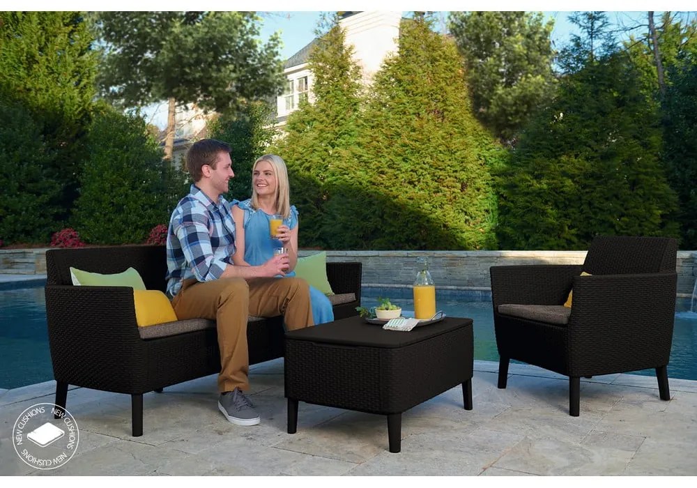 Set mobilier de grădină gri închis din ratan artificial pentru patru persoane Salemo – Keter