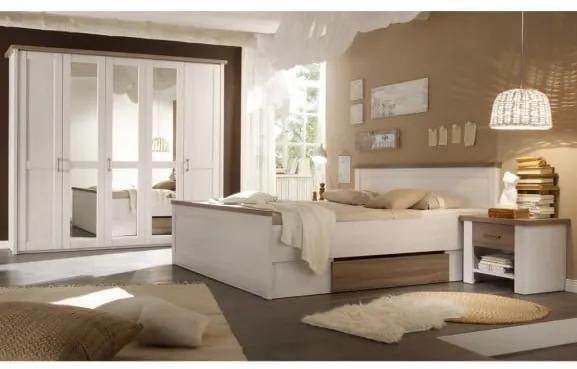 Set Dormitor Leon, Pin Alb Si Truffle, Pat Cu Dimensiunea Saltelei 180 x 200 Cm