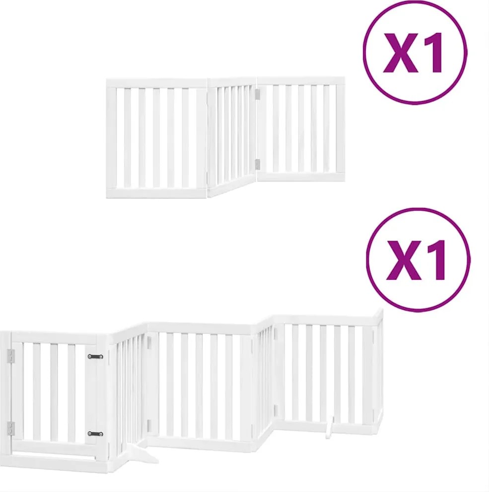 vidaXL Poartă câini pliabilă cu ușă, 9 panouri, alb, 450 cm, lemn plop