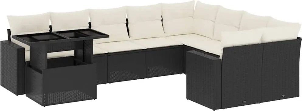 vidaXL Set canapele de grădină cu perne, 10 piese, negru, poliratan
