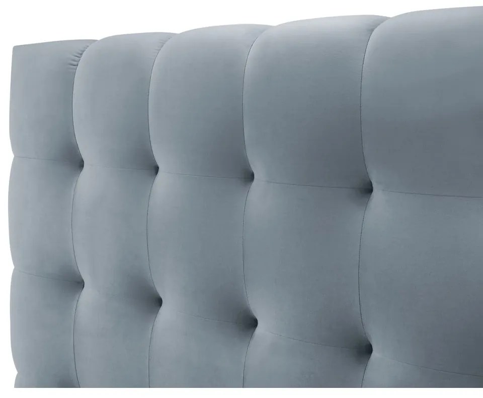 Pat matrimonial albastru deschis tapițat cu spațiu de depozitare și somieră 140x200 cm Bali – Cosmopolitan Design