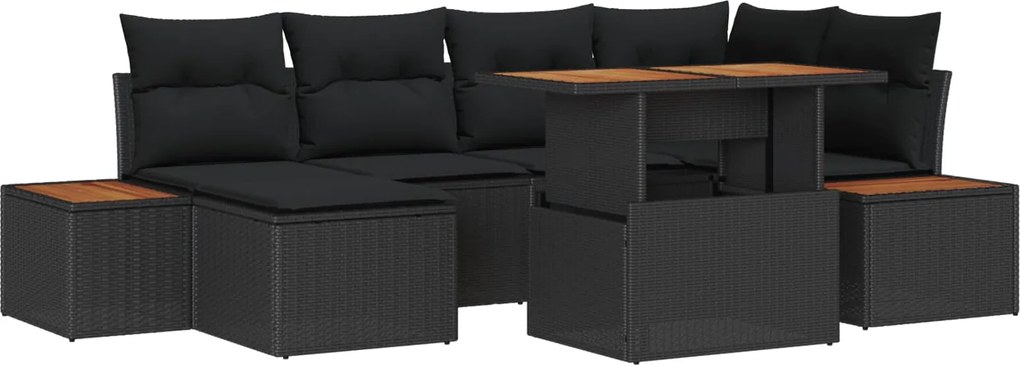 vidaXL Set de canapele pentru grădină 7 pcs Negru Rattan poli