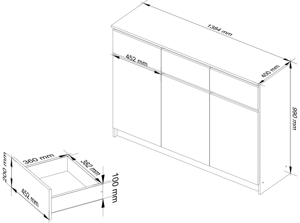 Comodă Kuwait 3D 3D (stejar sonoma + alb). 1117147