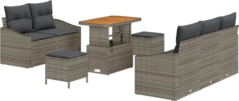 vidaXL Set de canapele pentru grădină cu pernă 8 pcs Gri poliratan