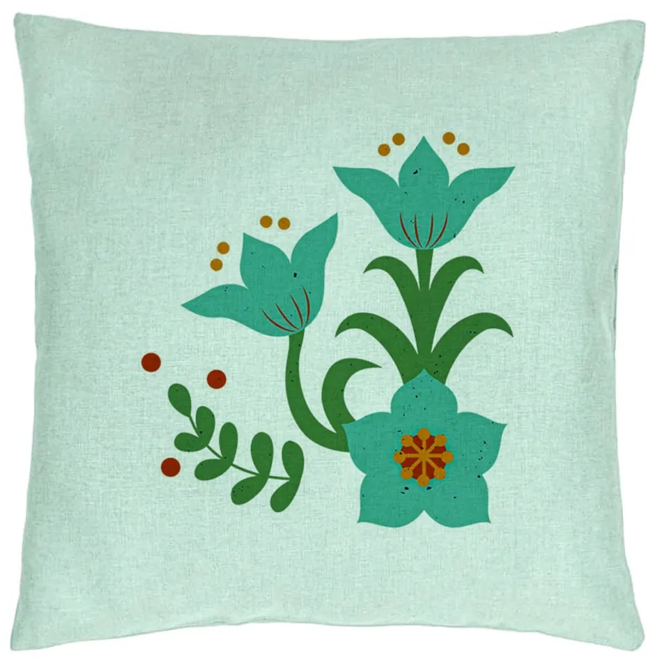 Perna Decorativa, Model Florale Verzi, 40x40 cm, Verde Menta, Husa Detasabila, Burduf