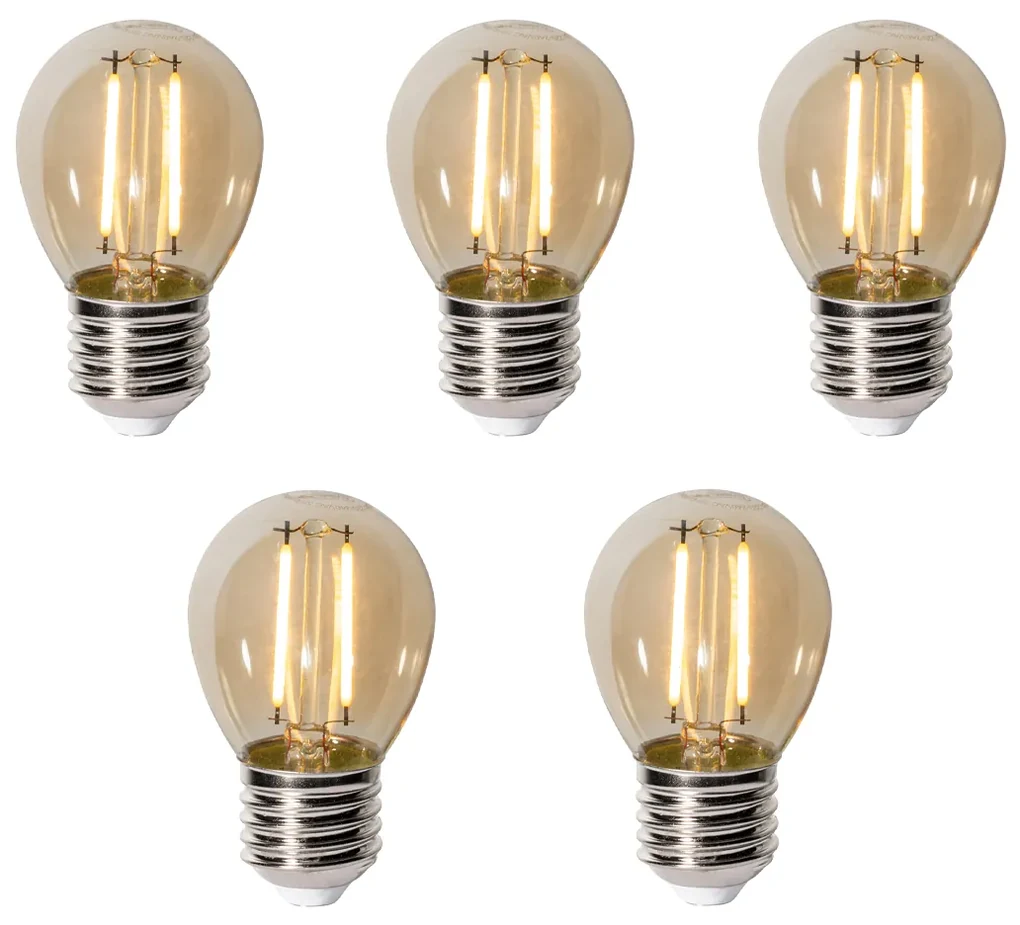 Set 5 becuri E27 dimbare LED lamp P45 goud 3W 250 lm 2200K