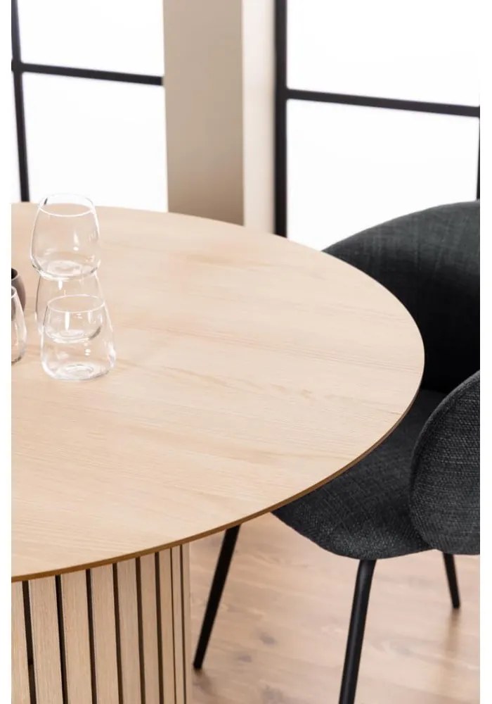 Masă de dining rotundă cu blat cu aspect de lemn de stejar ø 120 cm Linley – Actona