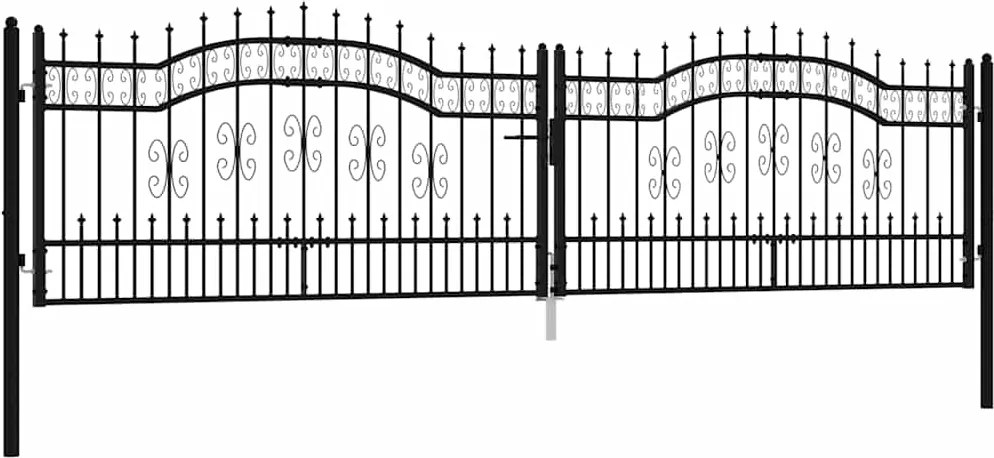 vidaXL Poartă de gard Kampen cu vârf tip suliță, negru, 394,5x100 cm, oțel
