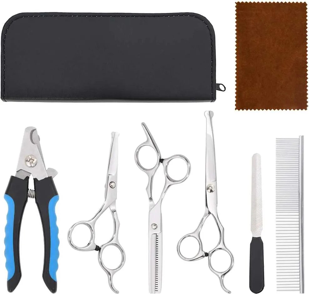 vidaXL Set 6 piese foarfece pentru îngrijirea câinilor oțel inoxidabil