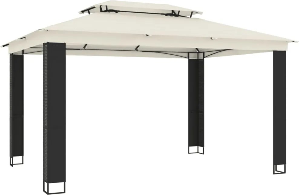 vidaXL Foișor cu acoperiș dublu, crem, 3,94x2,96 m, oțel