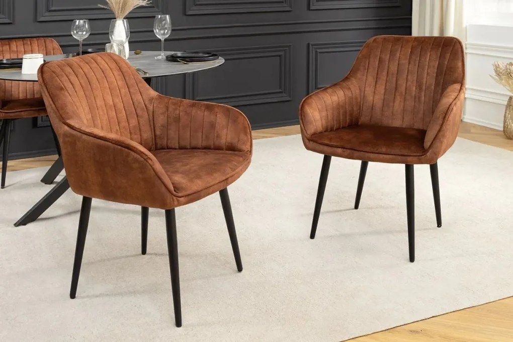 Set de 2 scaune elegante Turin catifea maro ruginiu