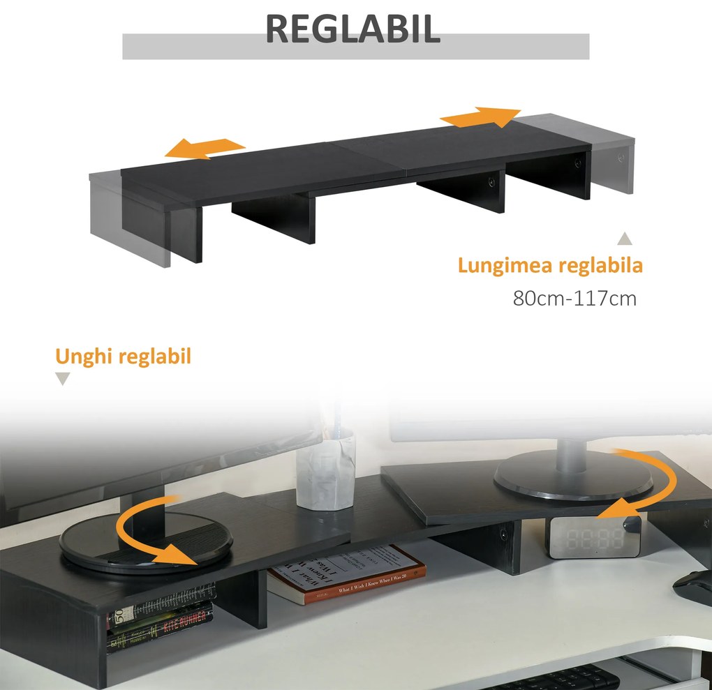 Vinsetto Suport PC pentru unul/ doua monitoare cu lungime si unghi reglabil, stand ridicare ecran pentru laptop, computer | Aosom Romania