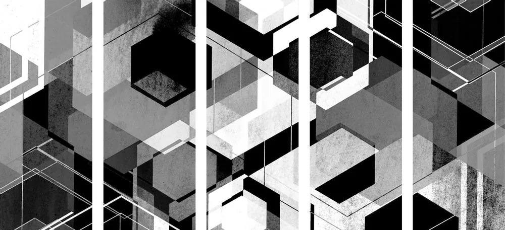 Tablou 5-piese geometrie abstractă în design alb-negru