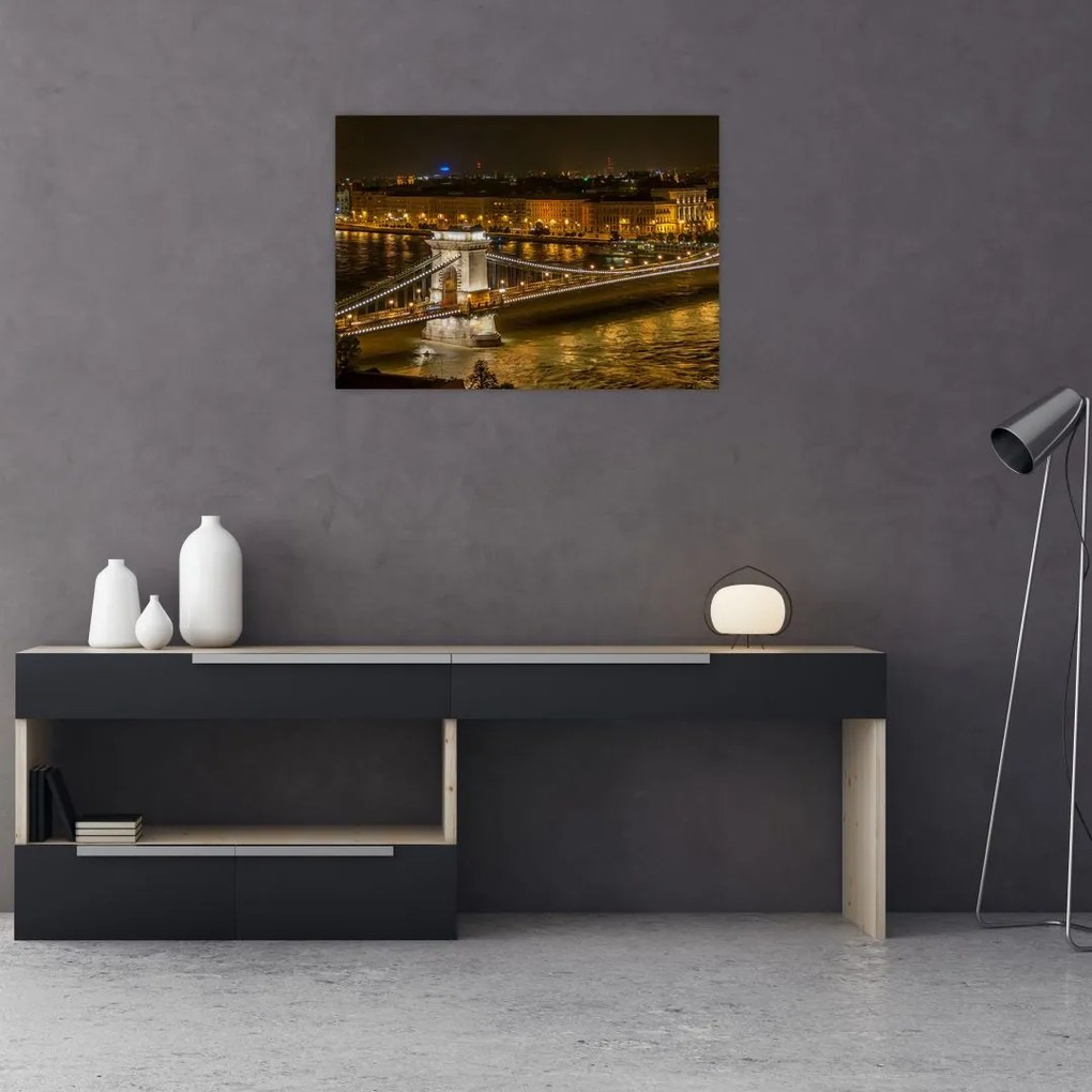 Tablou pe sticlă orașului nocturn (70x50 cm)