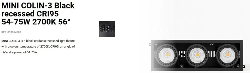 Spot LED incastrabil MINI COLIN-3 Black recessed CRI95 54-75W 2700K 56°