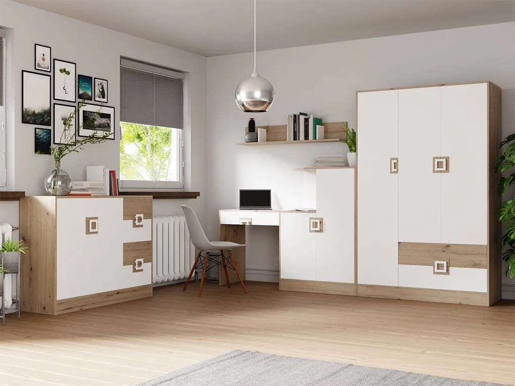 Mobilier cameră studenți Monella VI (stejar deschis + alb) . 1104469