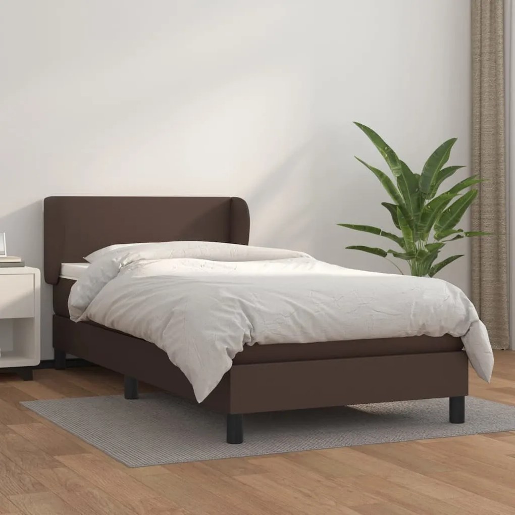 3127160 vidaXL Pat box spring cu saltea, maro, 80x200 cm, piele ecologică