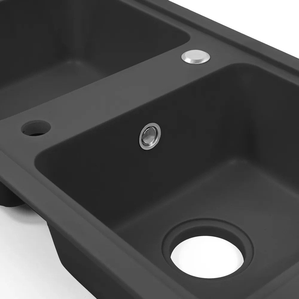 Chiuvetă pătrată Tia cu două cuve din granit, neagră