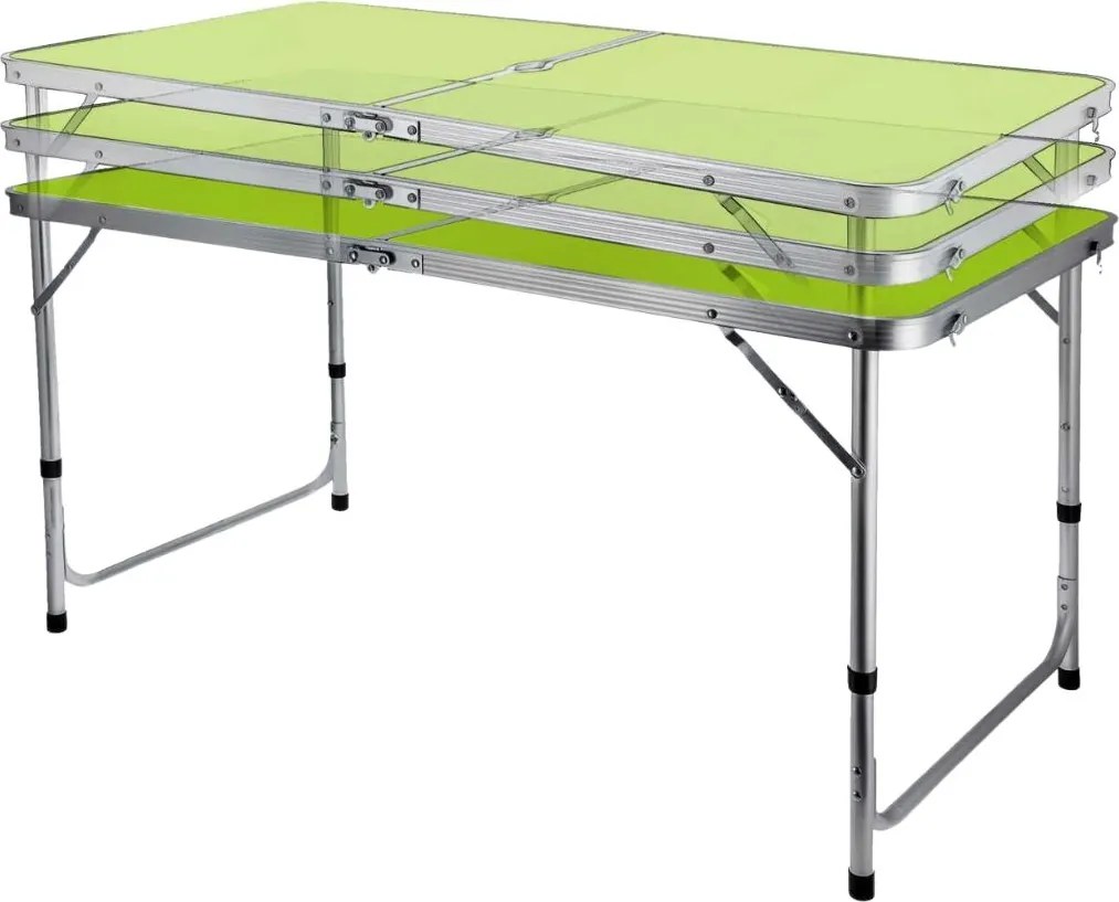 Set mobilier de camping pliabil, Jumi, verde, masă cu picioare reglabile și 4 tabureți