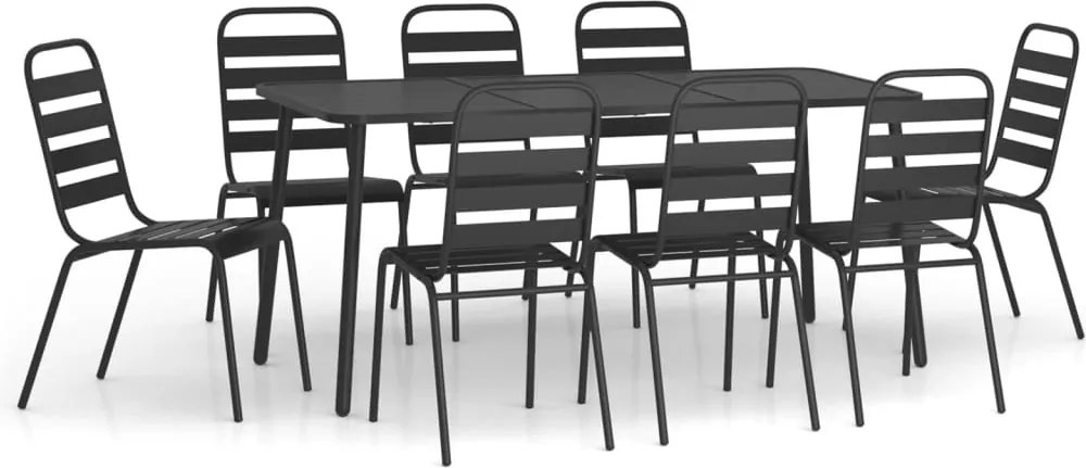 vidaXL Set de masă pentru grădină, 9 piese, antracit, oțel