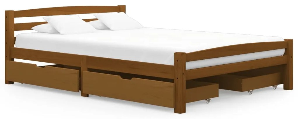 3060580 vidaXL Cadru de pat cu 4 sertare, maro miere 140x200 cm lemn masiv pin