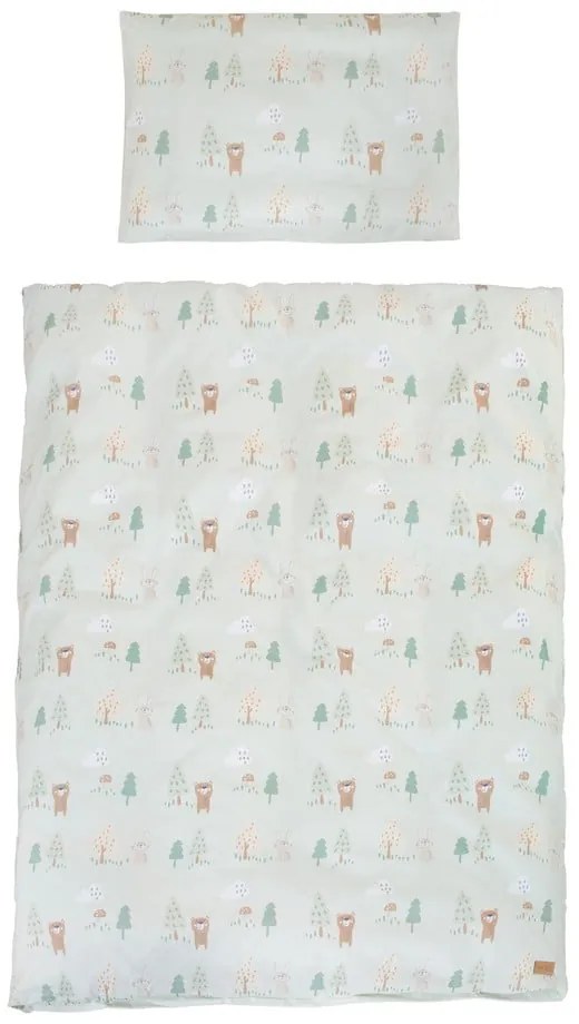 Lenjerie de pat pentru copii verde-deschis din bumbac pentru pătuț 100x135 cm Woodland Buddies – Roba