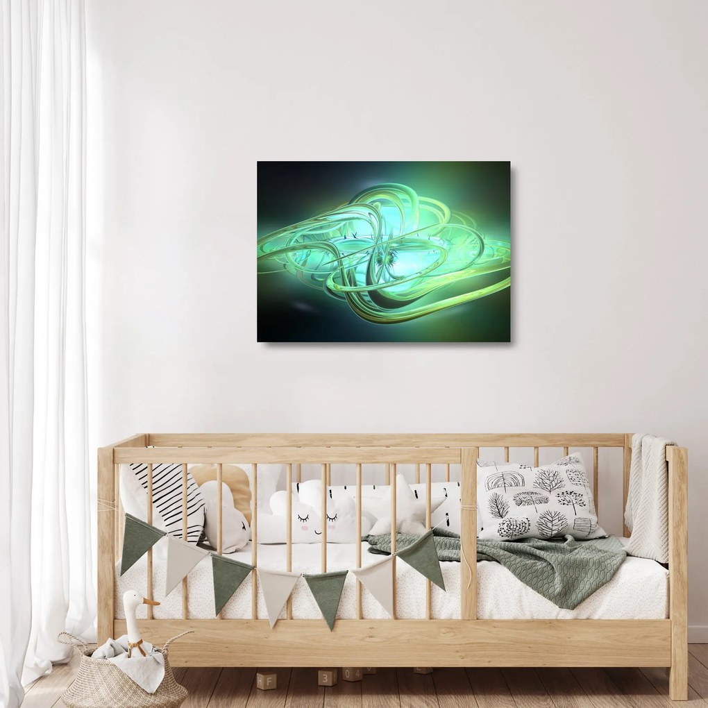Tablou pe sticlă cu abstracție verde (70x50 cm)