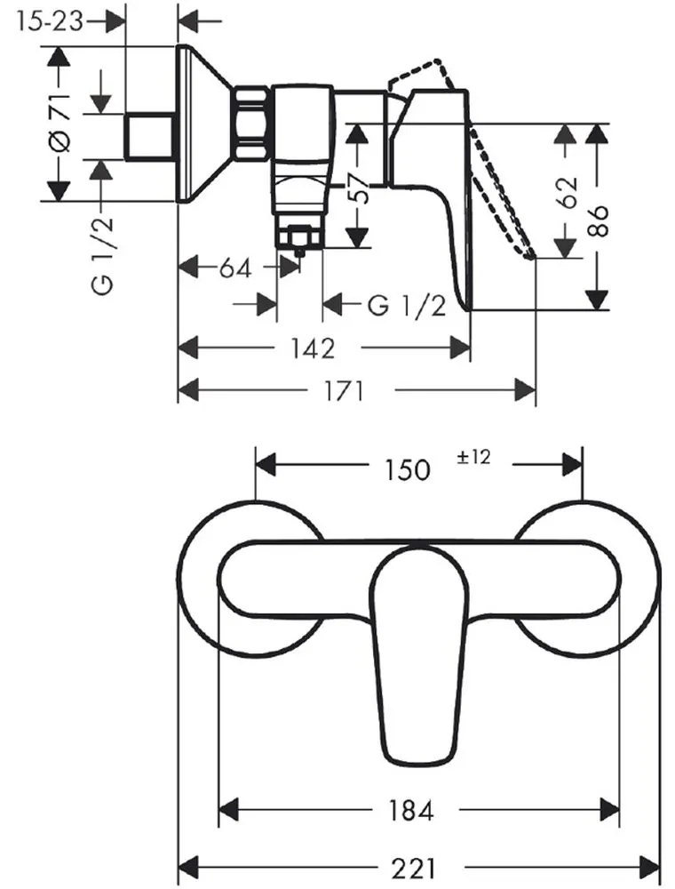 Baterie dus perete culoare crom Hansgrohe, Talis E