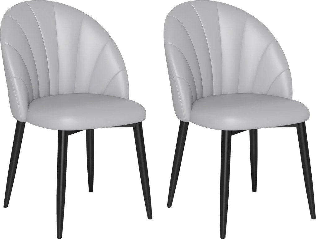 HOMCOM Set 2 Scaune din Piele Ecologică cu Picioare din Oțel și Spătar în Formă, 52x54x79 cm, Gri Deschis | Aosom Romania