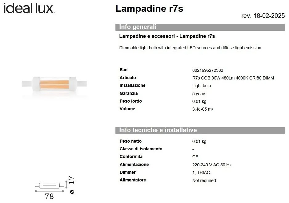 Bec LED dimabil, R7s COB 06W 480lm 4000K cri80 dimm