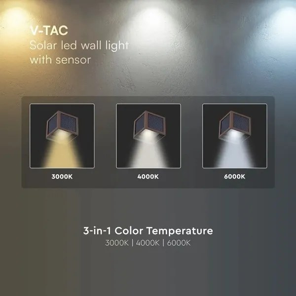Lampă solară LED de perete cu senzor LED/9W/3,7V 3000/4000/6000K IP65 2600mAh maro